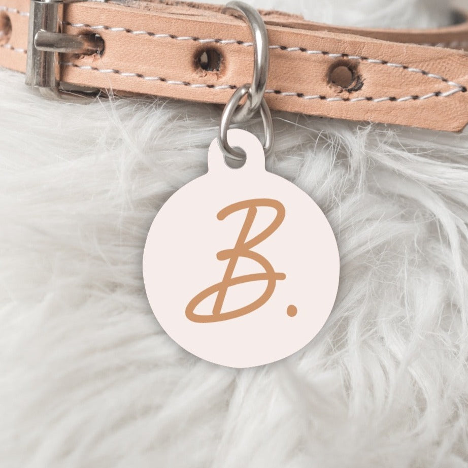 Monogram A-Z Personalised Pet dog or cat ID Tag -Pink/Tan