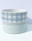Gingham ceramic pet bowl set - Add your pets name