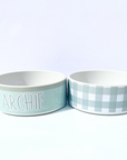 Gingham ceramic pet bowl set - Add your pets name