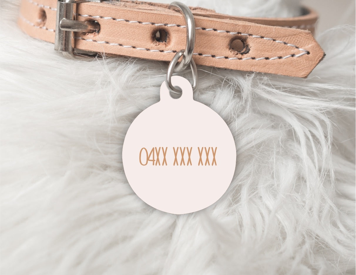 Monogram A-Z Personalised Pet dog or cat ID Tag -Pink/Tan