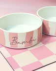 Custom ceramic pink striped Pet Bowl - add your pets name - 2 sizes