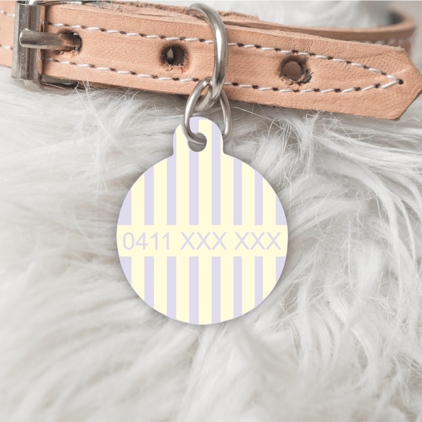 Striped Personalised Pet dog or cat ID Tag Lilac/Lemon