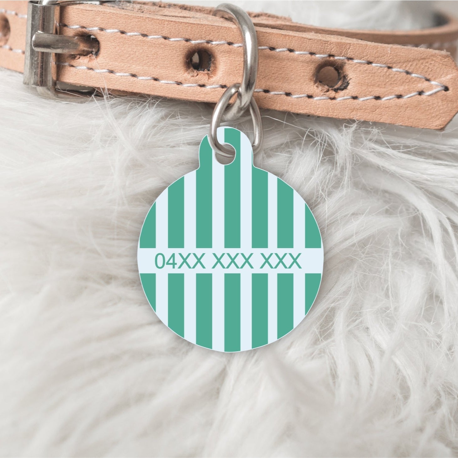 Striped Personalised Pet dog or cat ID Tag Turquoise/Blue