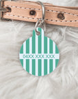 Striped Personalised Pet dog or cat ID Tag Turquoise/Blue