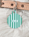 Striped Personalised Pet dog or cat ID Tag Turquoise/Blue