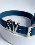 Blue smooth collar with personalised hardware (Includes Up to 6 Letters)