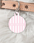 Striped Personalised Pet dog or cat ID Tag Pink/White