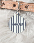 Striped Personalised Pet dog or cat ID Tag Navy/Blue