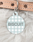 Grey Gingham Personalised Pet dog or cat ID Tag