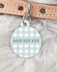 Grey Gingham Personalised Pet dog or cat ID Tag