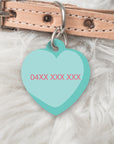 CANDY HEART Solid Personalised Dog or Cat ID Tag - AQUA BLUE
