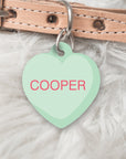 Green heart pet id tag with name