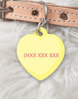 Back Yellow heart dog tag with phone number