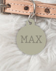 Minimalist Khaki Personalised Pet dog or cat ID Tag