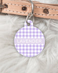 Purple gingham dog tag