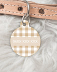 Tan Gingham Personalised Pet dog or cat ID Tag