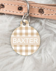 tan gingham name tag for cats and dogs
