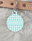 Ocean Gingham Personalised Pet dog or cat ID Tag