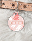 Pink Floral Personalised Pet dog or cat ID Tag - The Penny