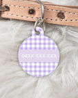 Purple Gingham dog tag back