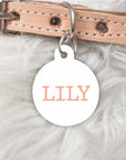 Minimalist White Personalised Pet dog or cat ID Tag