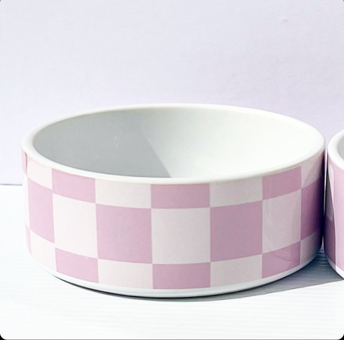 Medium/Large checked Ceramic Pet Bowl - Add your pets name