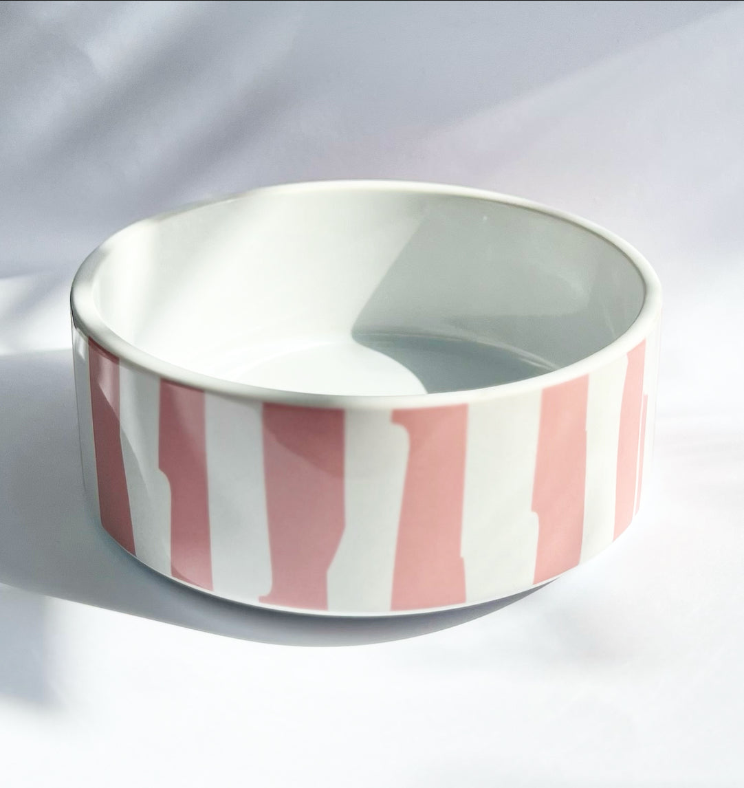 Small Ceramic pink striped  Pet Bowl - add your pets name