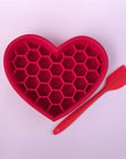 The Pup heart Lick Mat slow feeder - Ruby + Spatula