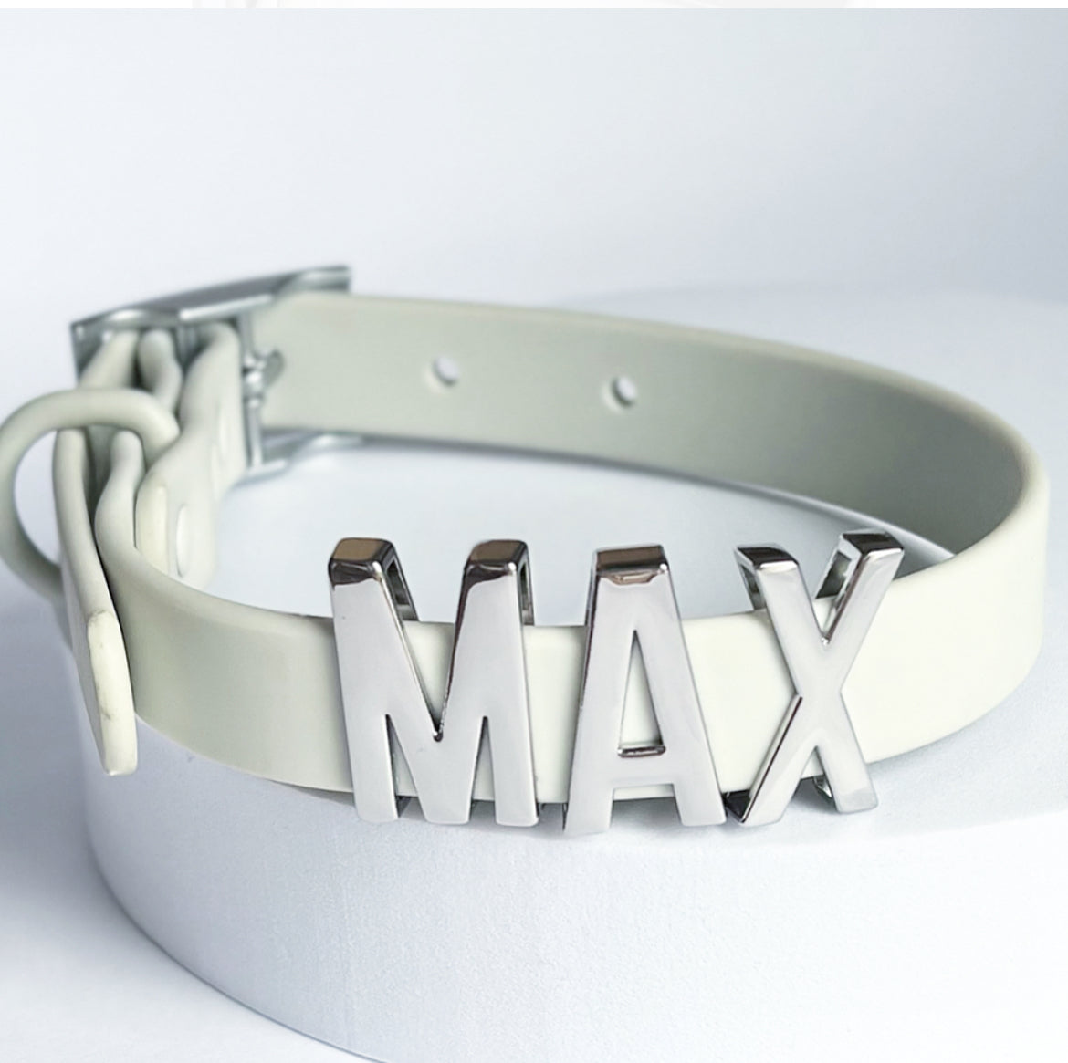 Grey smooth  collar with personalised hardware (Includes Up to 6 Letters)