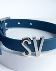 Blue smooth collar with personalised hardware (Includes Up to 6 Letters)