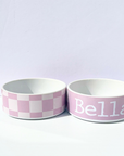 Checked Ceramic Pet Bowl SET- Add your pets name - 2 sizes