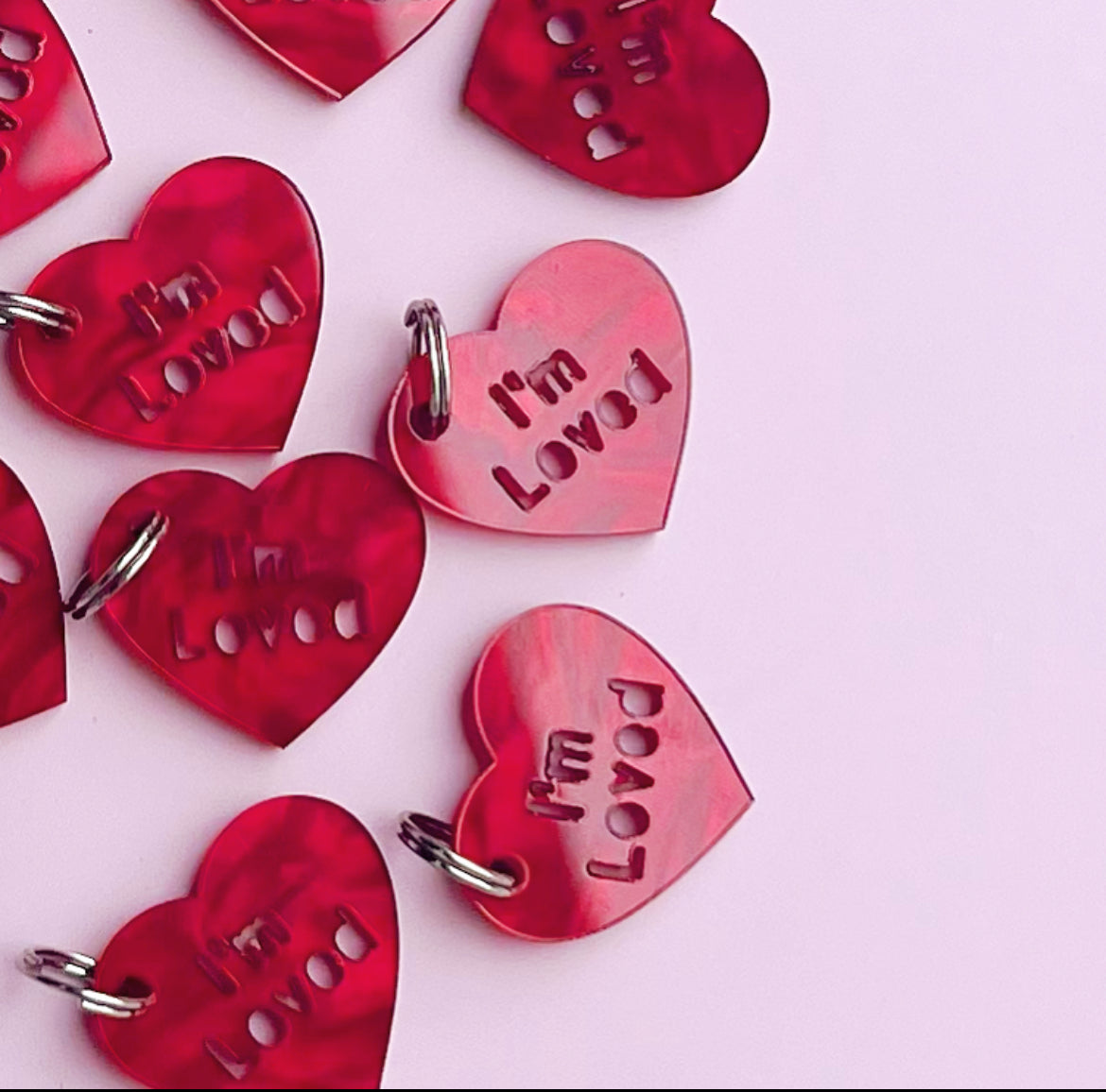 Mini ‘I’m Loved ’ acrylic heart charm add-on