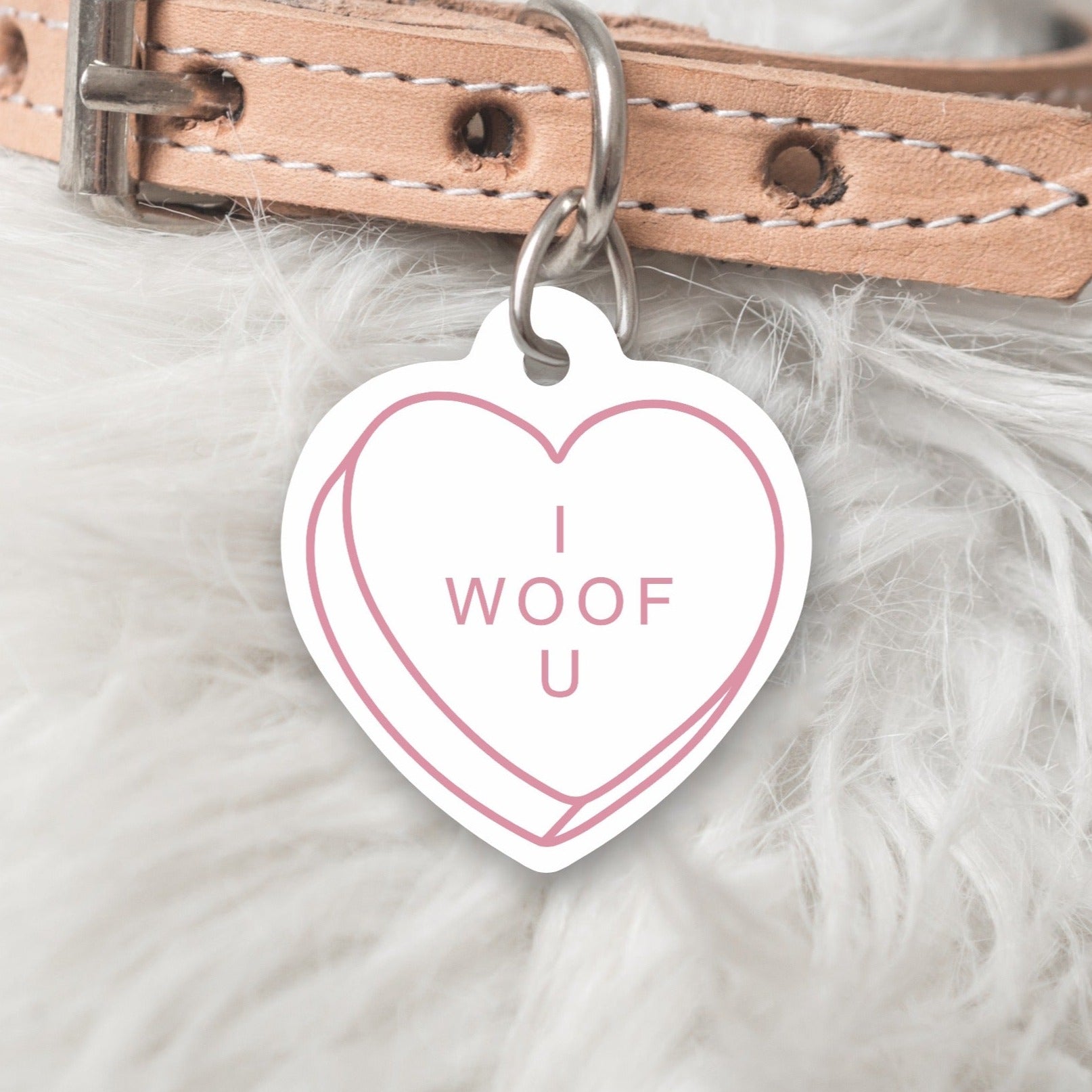 VALENTINES EDITION  - CANDY HEART  Dog or Cat Tag - I WOOF U