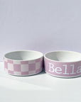 Checked Ceramic Pet Bowl SET- Add your pets name - 2 sizes