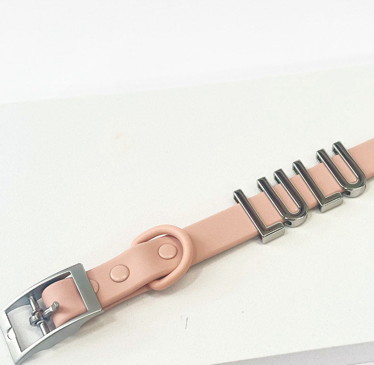 Pink smooth collar with personalised hardware (Includes Up to 6 Letters)