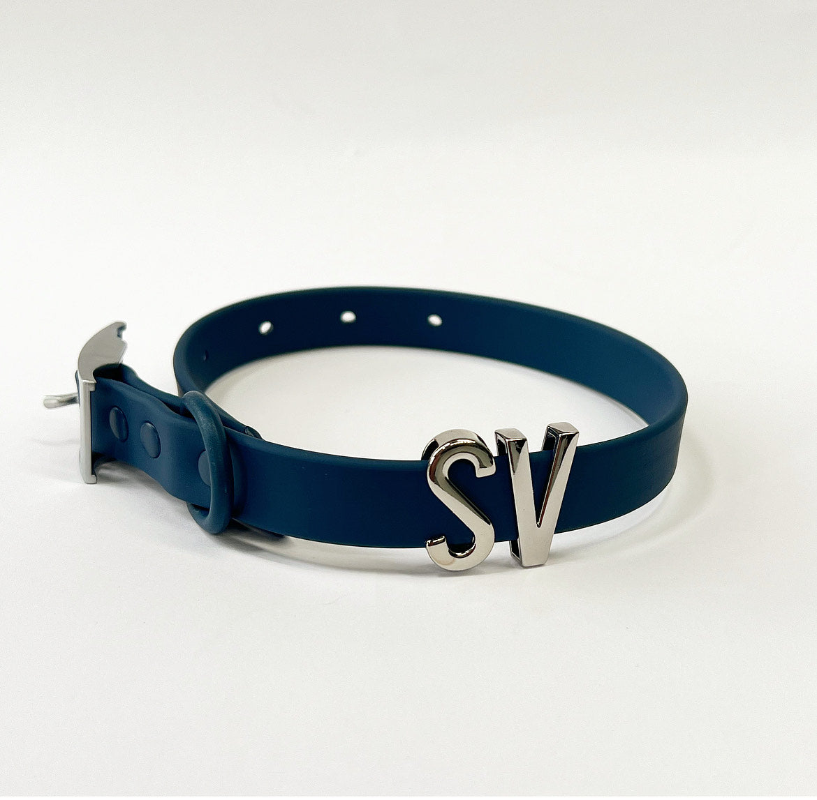 Blue smooth collar with personalised hardware (Includes Up to 6 Letters)