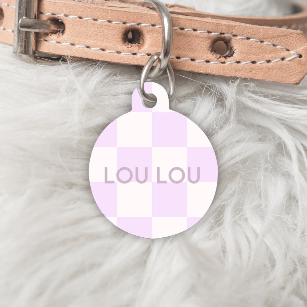 Lilac Check Pet ID Tag - Lou Lou