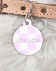 Lilac Check Pet ID Tag - Lou Lou