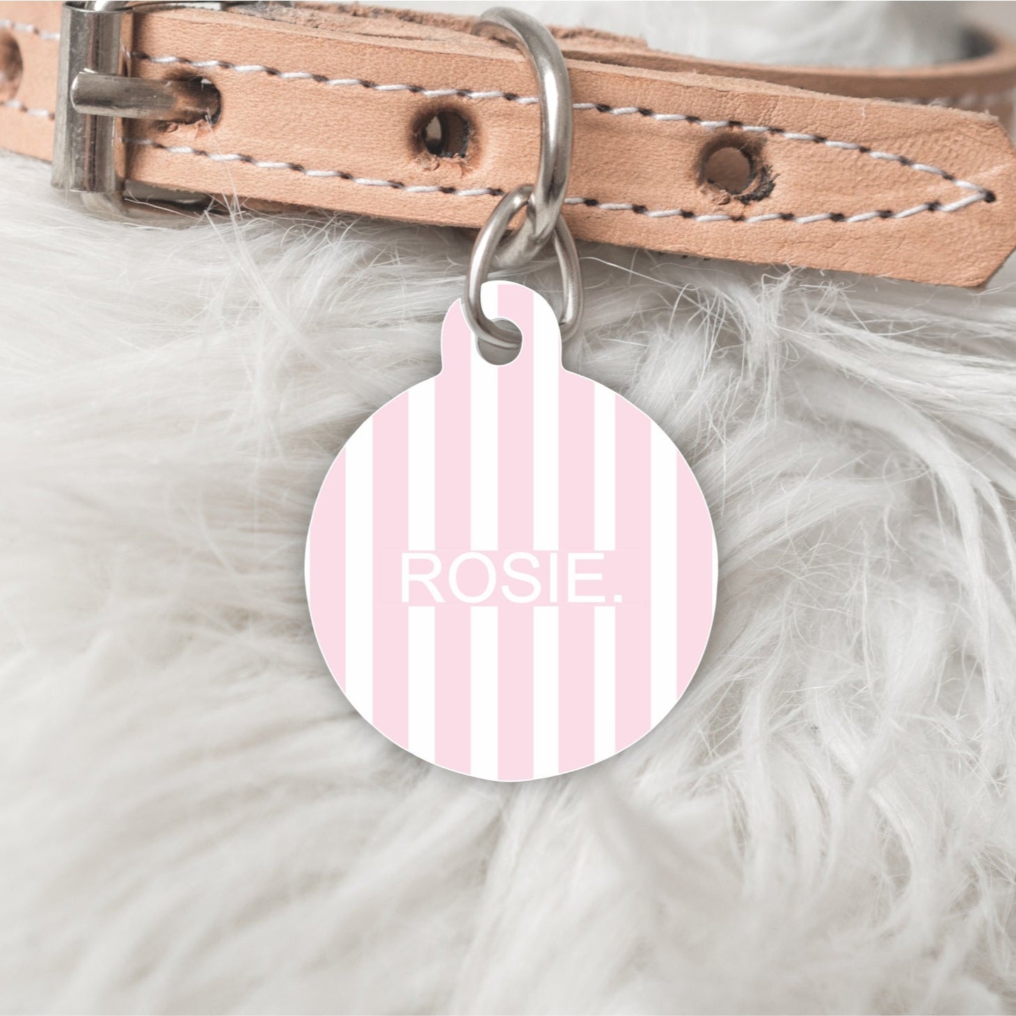 pink white striped dog tag