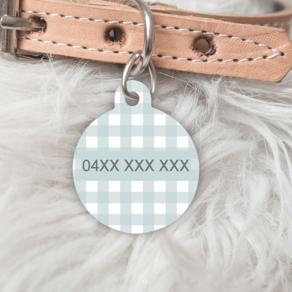 Grey Gingham Personalised Pet dog or cat ID Tag