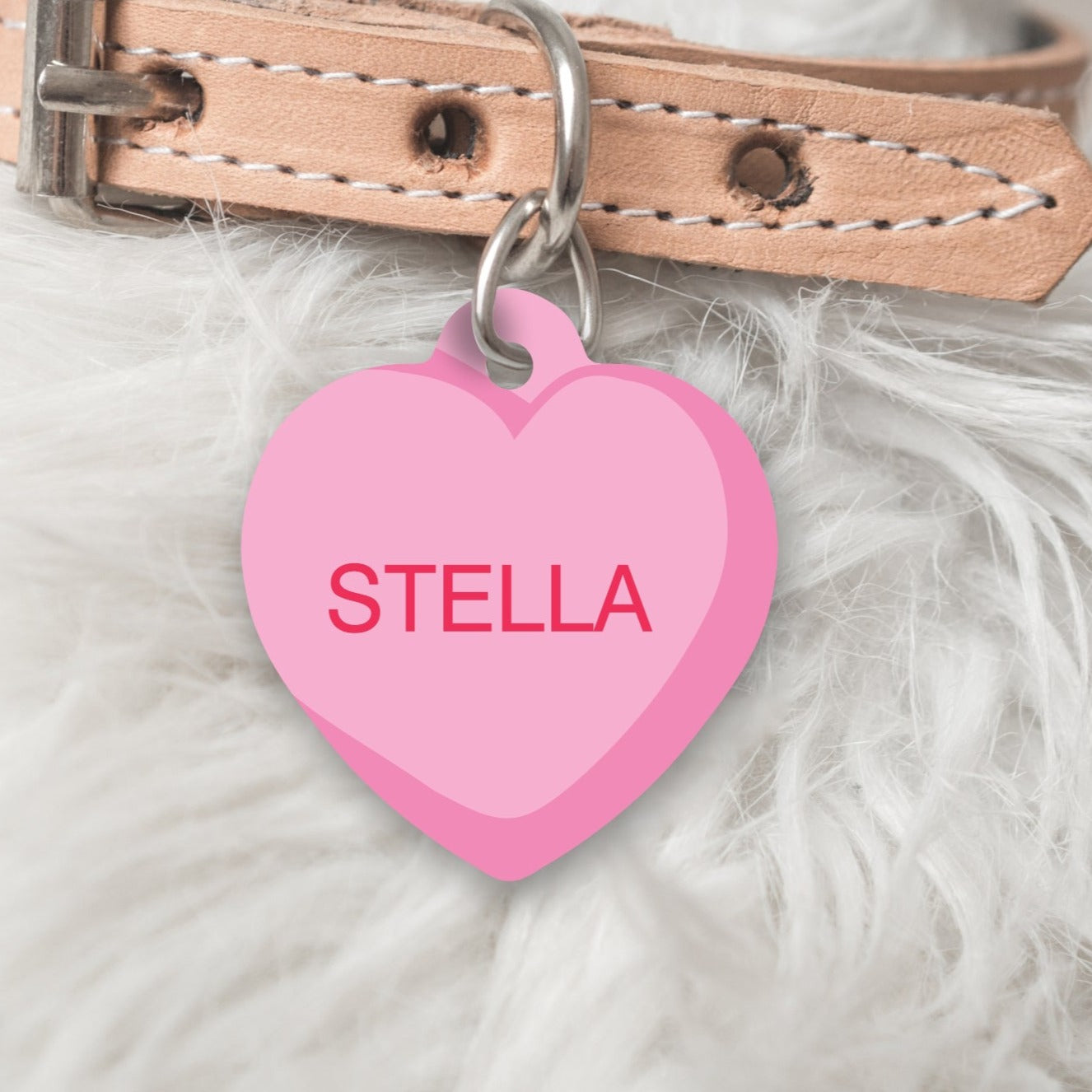 CANDY HEART Solid Personalised Dog or Cat ID Tag - PINK