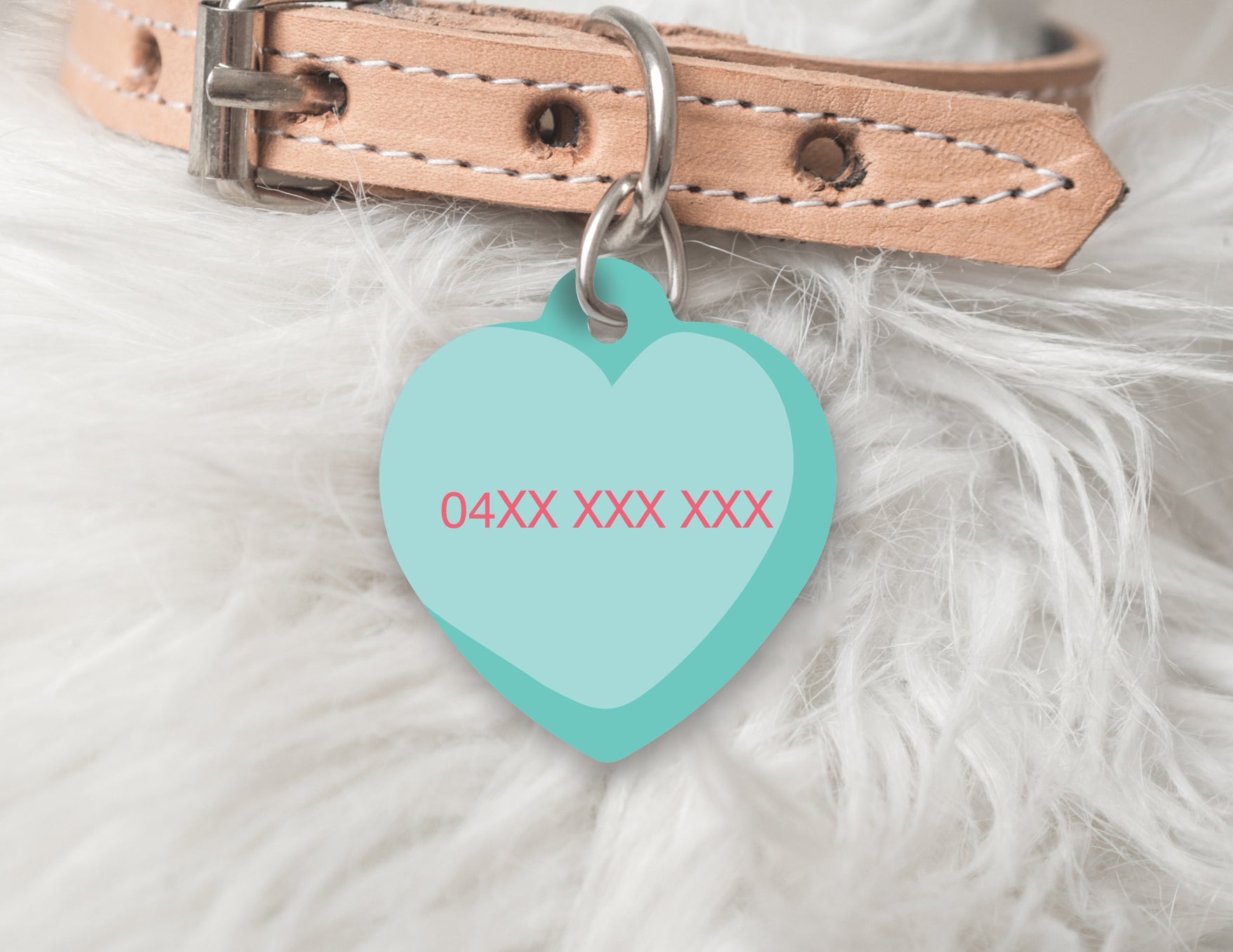 CANDY HEART Solid Personalised Dog or Cat ID Tag - AQUA BLUE