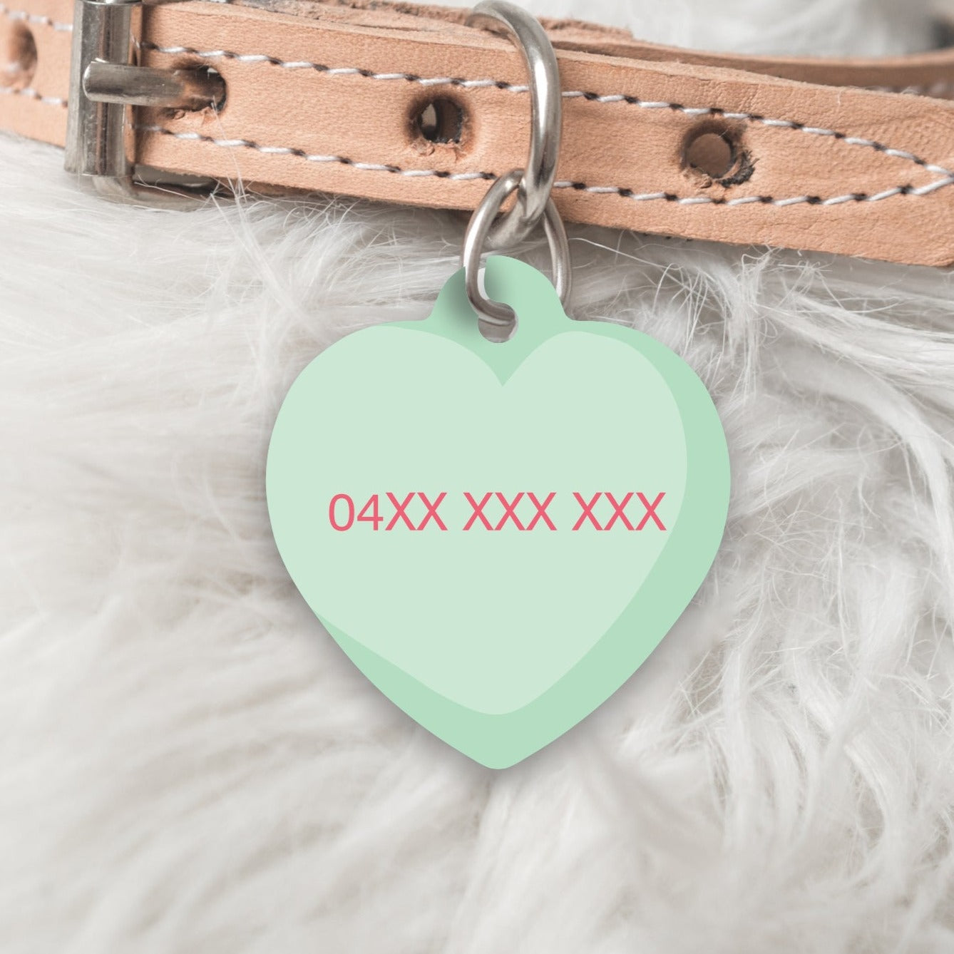 CANDY HEART Solid Personalised Dog or Cat ID Tag - MINT