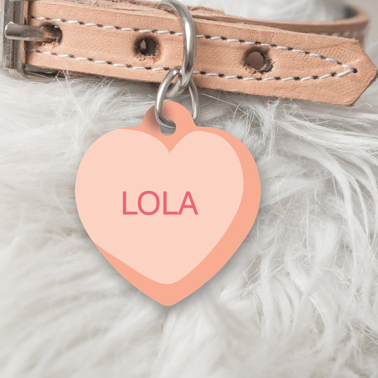 CANDY HEART Solid Valentines Personalised Dog or Cat ID Tag - PEACH