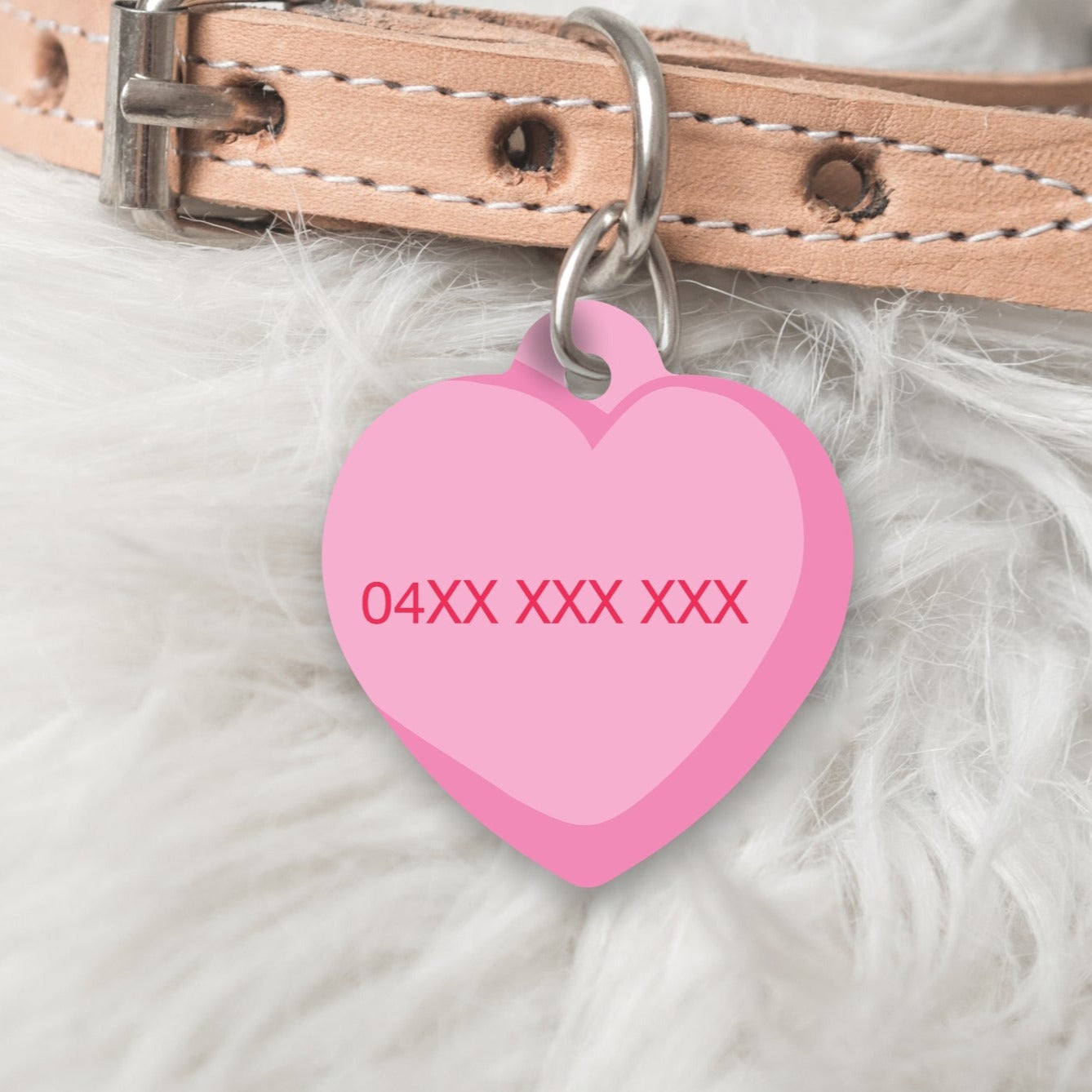 CANDY HEART Solid Personalised Dog or Cat ID Tag - PINK