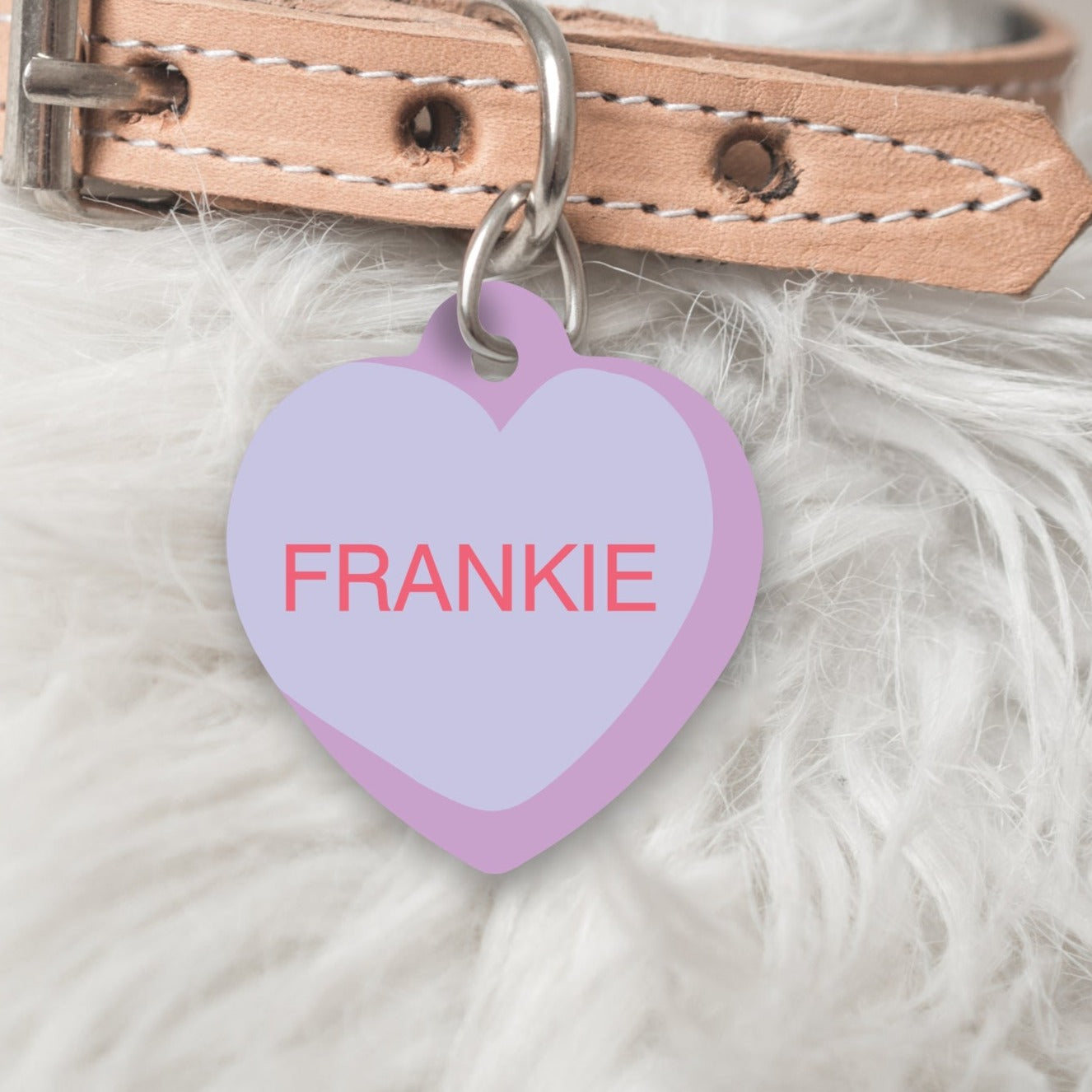 CANDY HEART Solid Personalised Dog or Cat ID Tag - LILAC