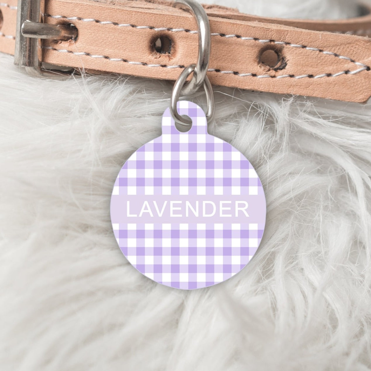 Lavender Gingham Personalised Pet dog or cat ID Tag