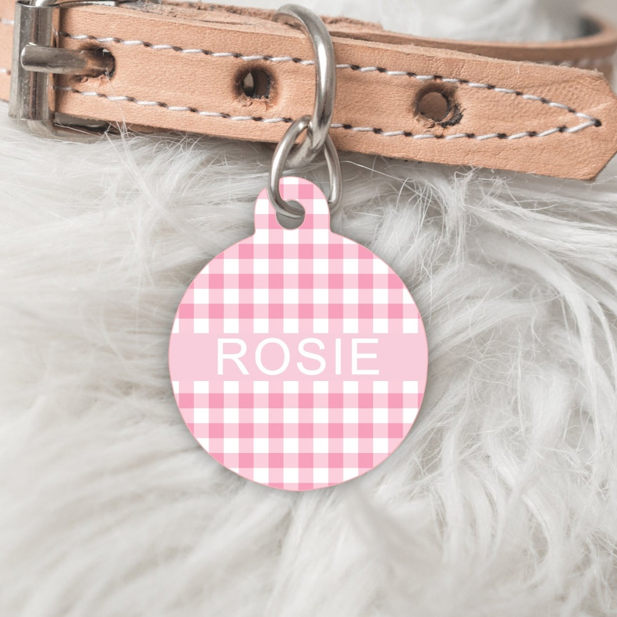 Rosie Gingham Personalised Pet dog or cat ID Tag