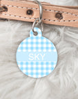 Sky Blue Gingham Personalised Pet dog or cat ID Tag