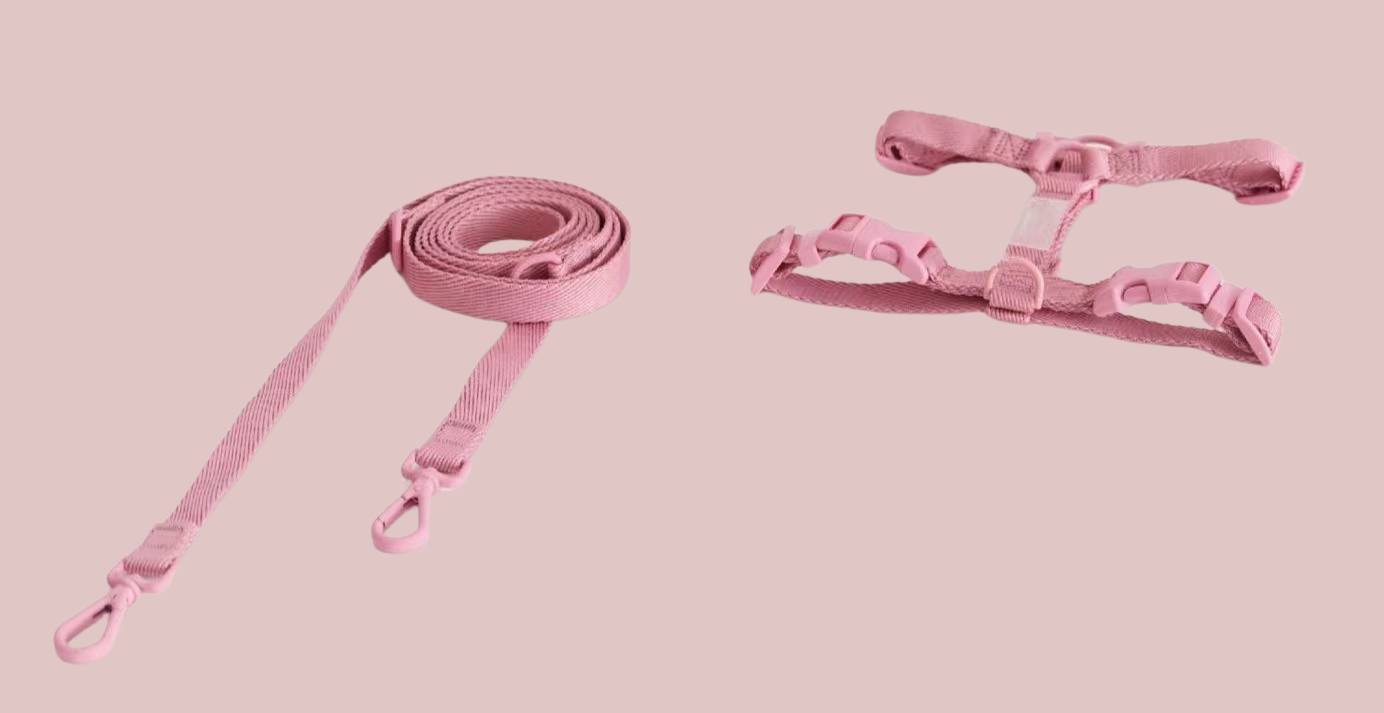 Blush strap harness and hands free cross body dog leash